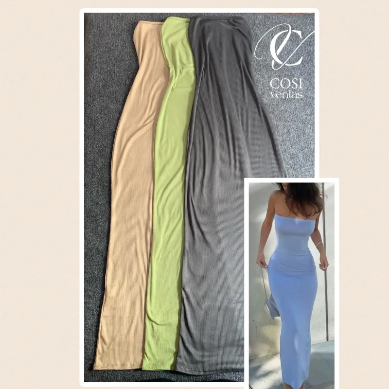 Vestidos largos con abertura/ strapless (tela espagueti) 