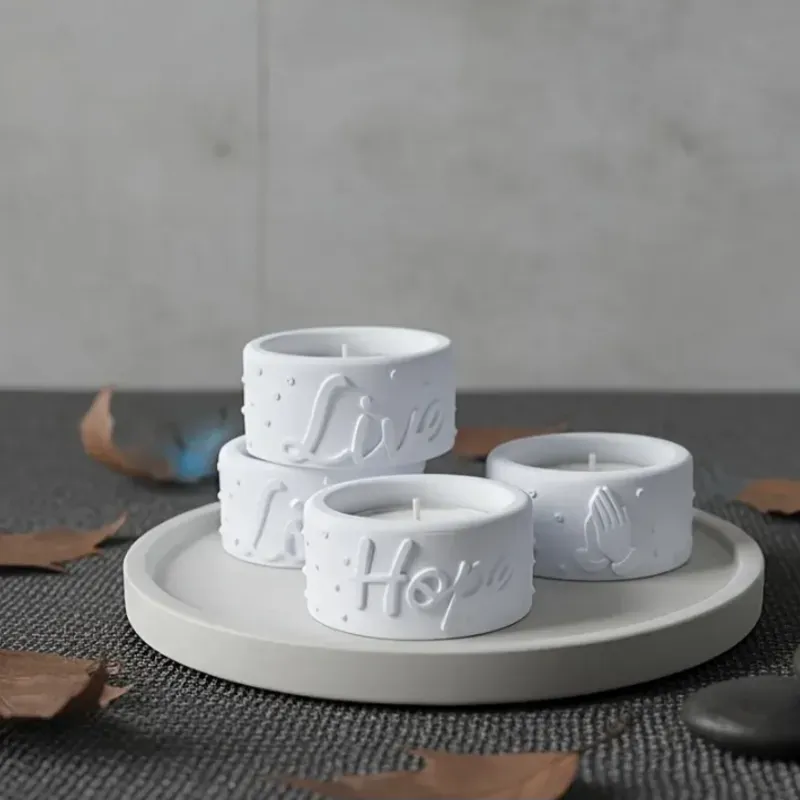 Conjunto de 4 macetas de yeso con frases inspiradoras. Para plantas artificiales o para velas (no incluidas)