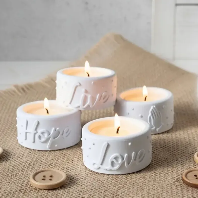 Conjunto de 4 macetas de yeso con frases inspiradoras. Para plantas artificiales o para velas (no incluidas)