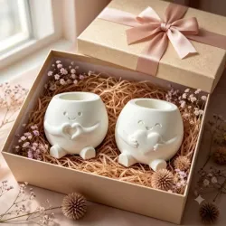 Dúo Corazón. Set de dos adorables macetas con caritas sonrientes y corazones