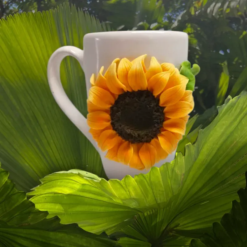 Jarra grande decorarda con girasol en porcelana fria 🌻 