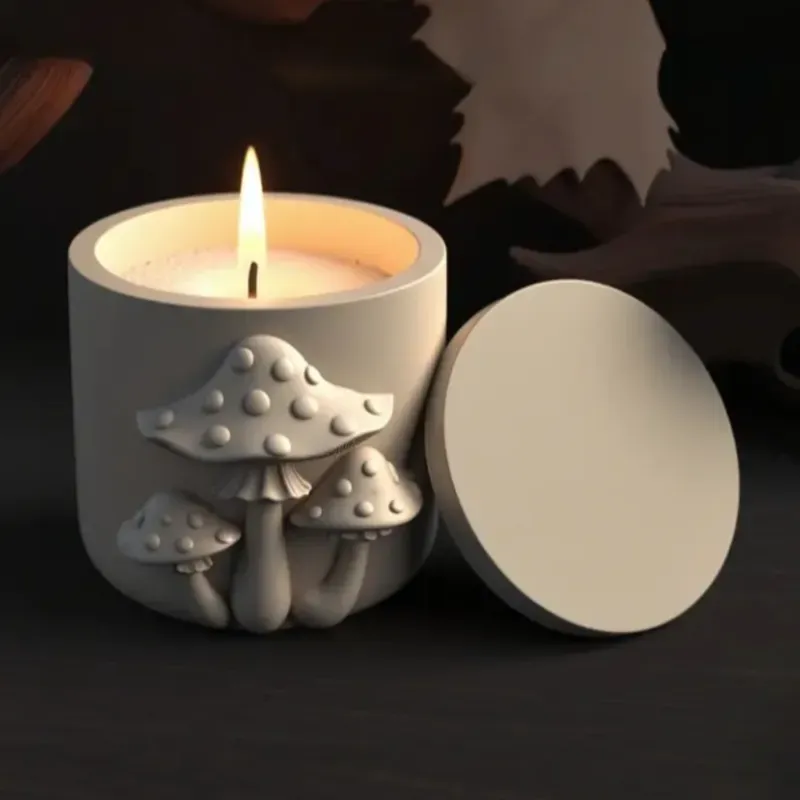 Maceta con champiñones a relieve. Para plantas artificiales o para velas (no incluidas)