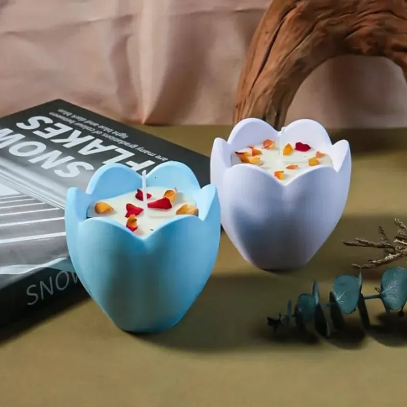 Maceta de yeso con forma de pétalos. Para plantas artificiales o para velas (no incluidas)