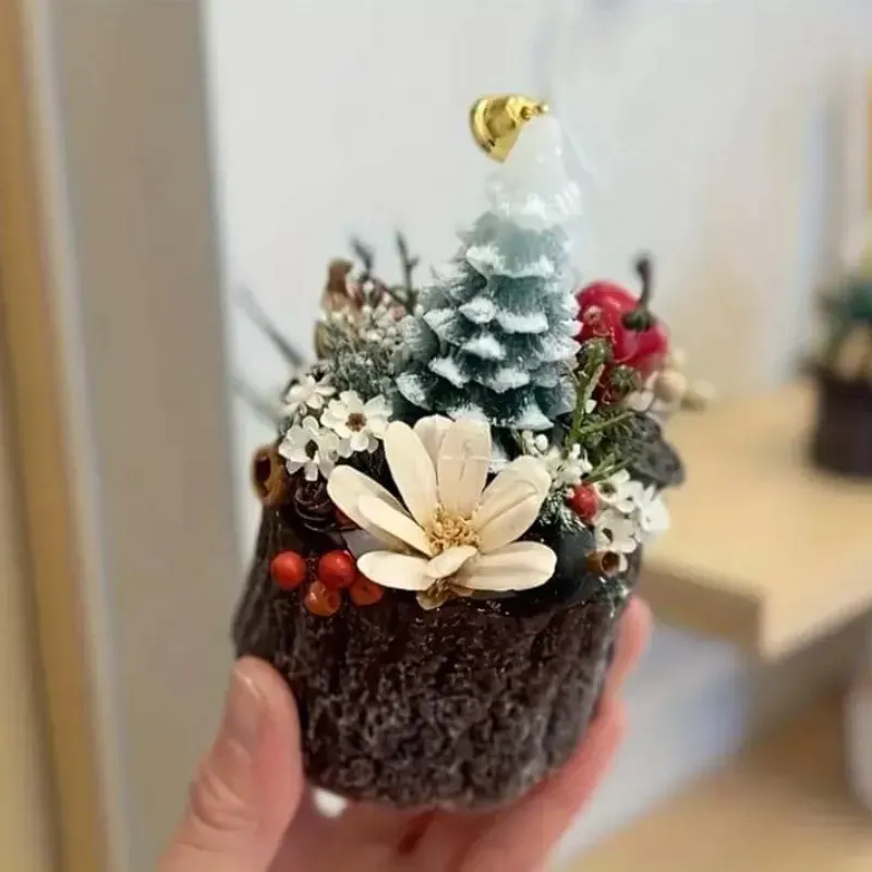 Maceta de yeso estilo tocón de árbol. Para plantas artificiales o para velas (no incluidas)