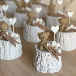 Maceta de yeso estilo tocón de árbol. Para plantas artificiales o para velas (no incluidas)