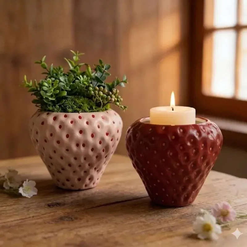 Maceta estilo Fresa. Para plantas artificiales o para velas (no incluidas)