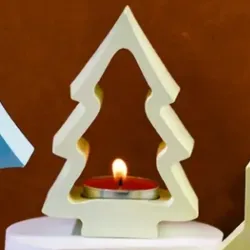 Portavelas de yeso con diseño de árbol de navidad  (no incluye vela )