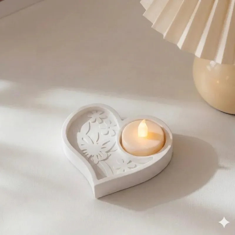 Portavelas de yeso con forma de cor corazón. No incluye vela