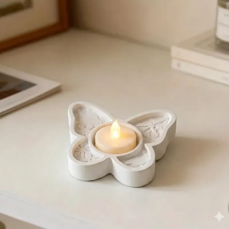 Portavelas de yeso con forma de mariposa. No incluye vela.