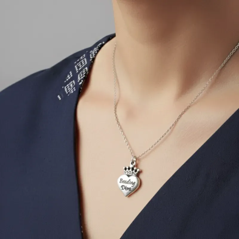 Cadena de acero inoxidables con dige de corazon y corona 