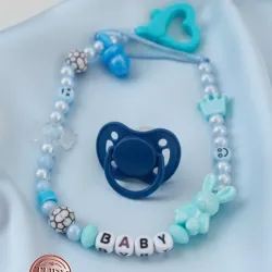 Cadenita Sujetadora de Chupete Personalizada "Baby Blue" 