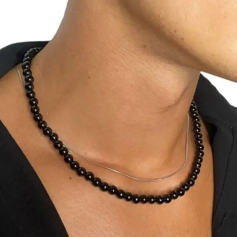 Collar de cuentas redondas piedras naturales Onix.