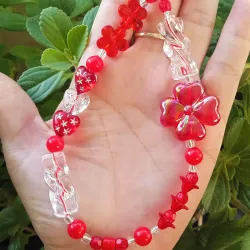 Llavero para mujer/Colgante Floral Rojo y Cristal - 