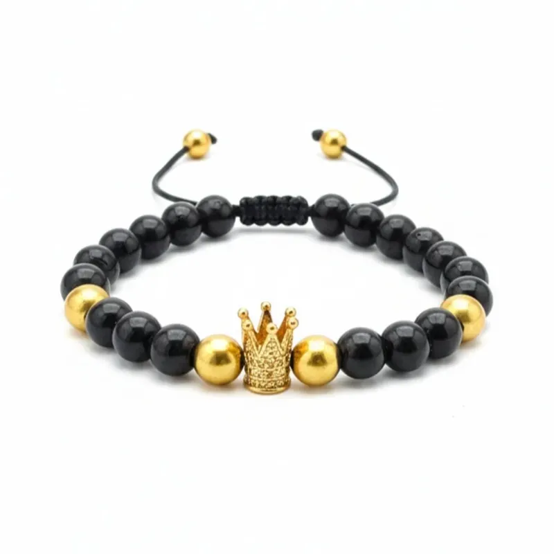 Pulso de piedras naturales Onix con corona