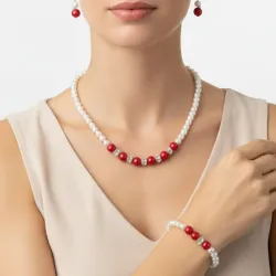 Set de collar de perlas , aretes y pulso