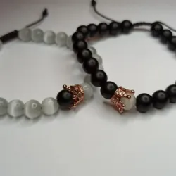 Pulsera para pareja de onix y ojo de gato