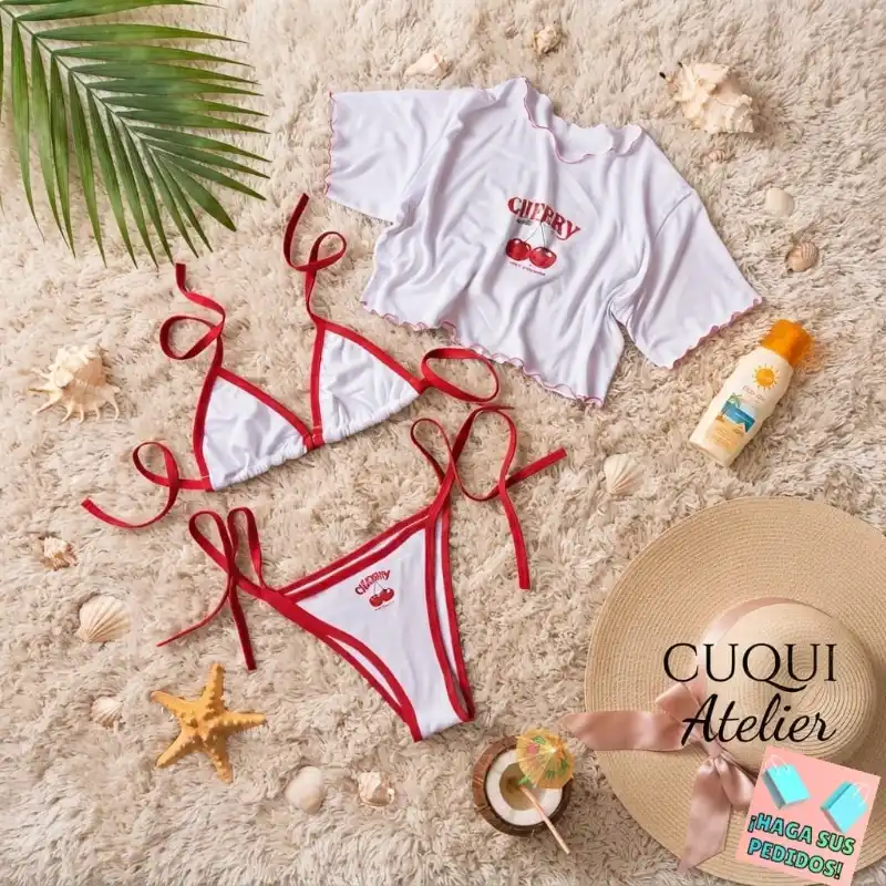 Conjunto de tres piezas bikini y pulover CHERRY