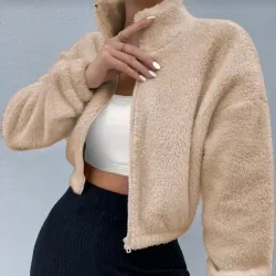 🤎 Abrigo peluche de hombros caídos — Beige 