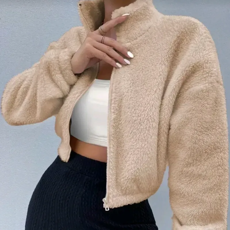 🤎 Abrigo peluche de hombros caídos — Beige 