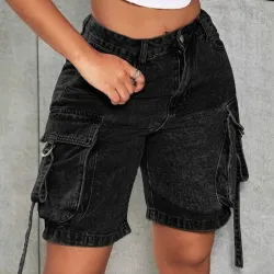 🖤 Bermuda cargo de mezclilla — Negro