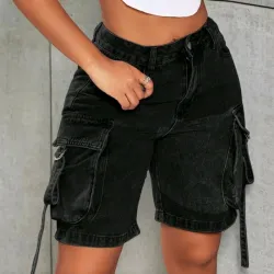 🖤 Bermuda cargo de mezclilla — Negro