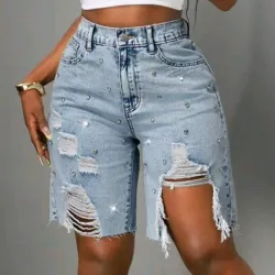 🩵 Bermuda de mezclilla con brillos — Azul