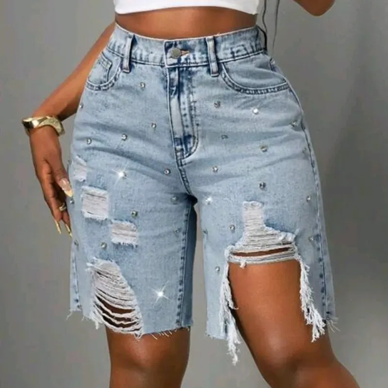 🩵 Bermuda de mezclilla con brillos — Azul