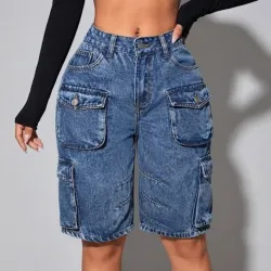 💙 Bermudas Cargo de mezclilla — Azul