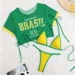 Bikini amarillo y verde con top