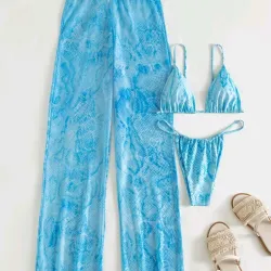 Bikini azul con pantalón 