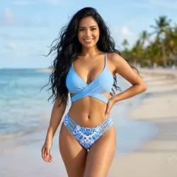 💙🤍 Bikini estampado floral — Azul/Blanco