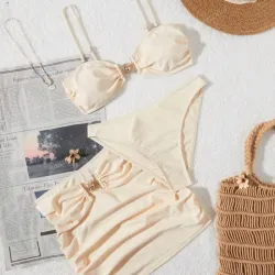 Bikini beige con falda 