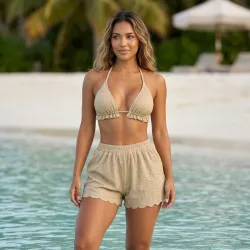 🤎 Bikini con shorts — Beige