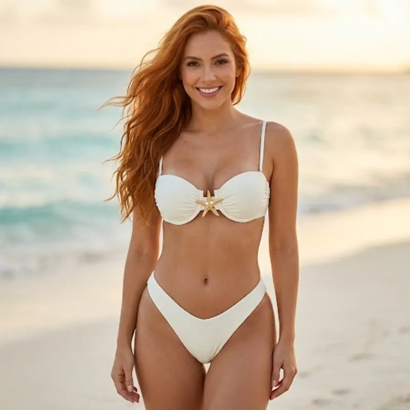 🤍 Bikini con estrella dorada — Blanco