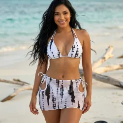 🖤🤍 Bikini con falda — Blanco/Negro 