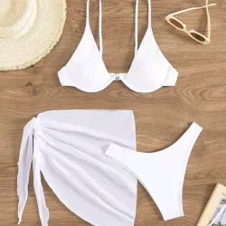 Bikini blanco de aro con pañuelo