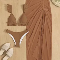 Bikini carmelita con falda larga