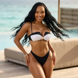 🖤🤍 Bikini con adorno dorado — Blanco/Negro