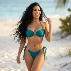 🩵💚 Bikini con argollas doradas — Turquesa