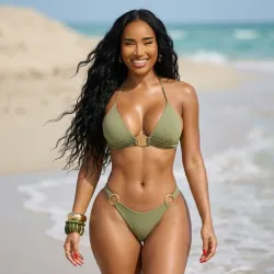 💚 Bikini con aros dorados — Verde