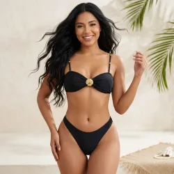 🖤 Bikini con concha dorada — Negro