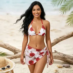 🤍❤️ Bikini con pañoleta — Blanco/Rojo
