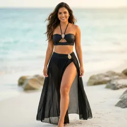 🖤 Bikini con falda larga — Negro