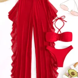 Bikini con pantalón rojo