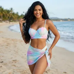 🩵🩷 Bikini con pañoleta — Azul/Rosado