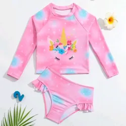 Bikini de mangas largas rosado con unicornio