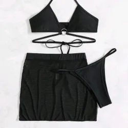 Bikini hilo negro con falda corta 