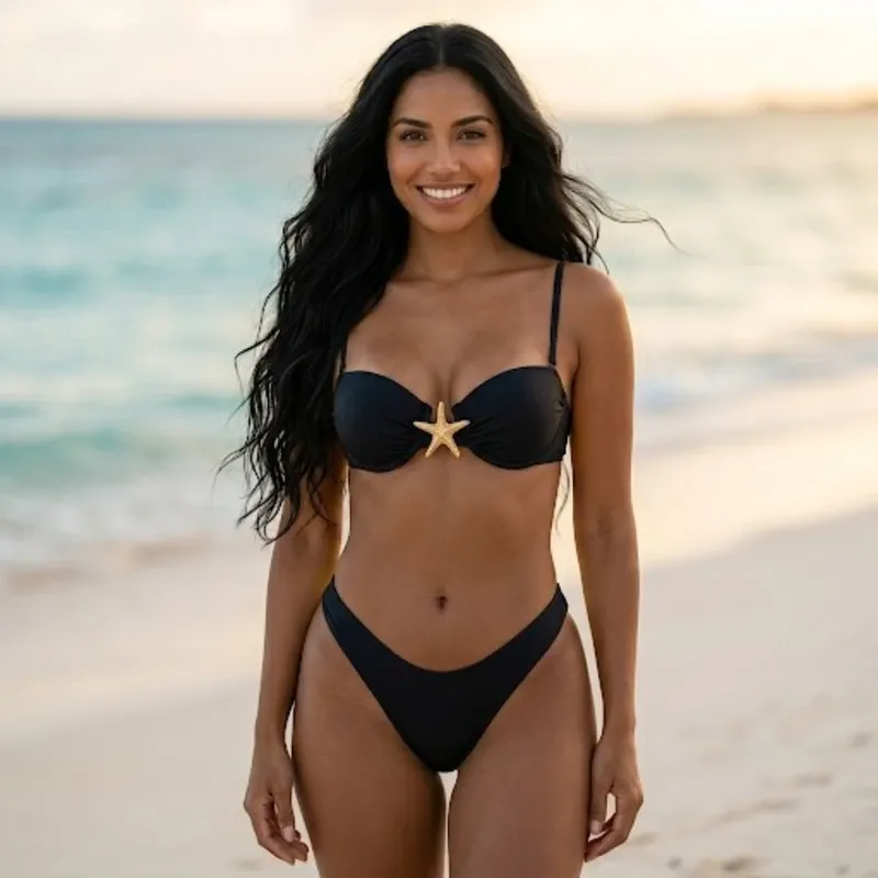 🖤 Bikini con estrella dorada — Negro