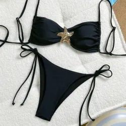 Bikini negro con adorno metálico 