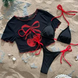 Bikini negro con top y cerezas
